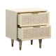 Vanilla Buttermilk Wood Rattan Cane Accent Table Night Stand